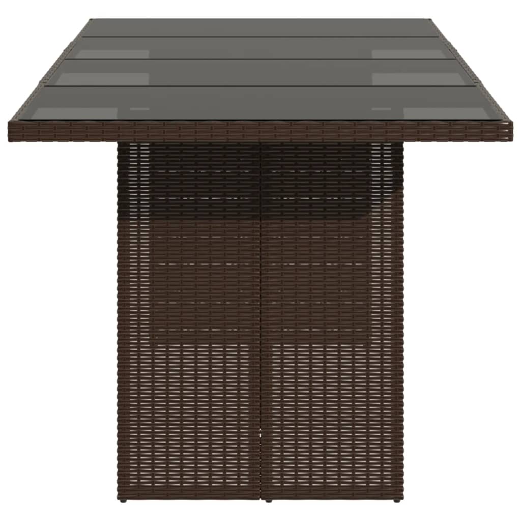 Garden Table with Glass Top Brown 190x80x74 cm Poly Rattan