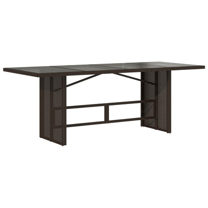 Garden Table with Glass Top Brown 190x80x74 cm Poly Rattan