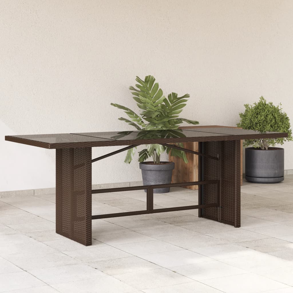 Garden Table with Glass Top Brown 190x80x74 cm Poly Rattan