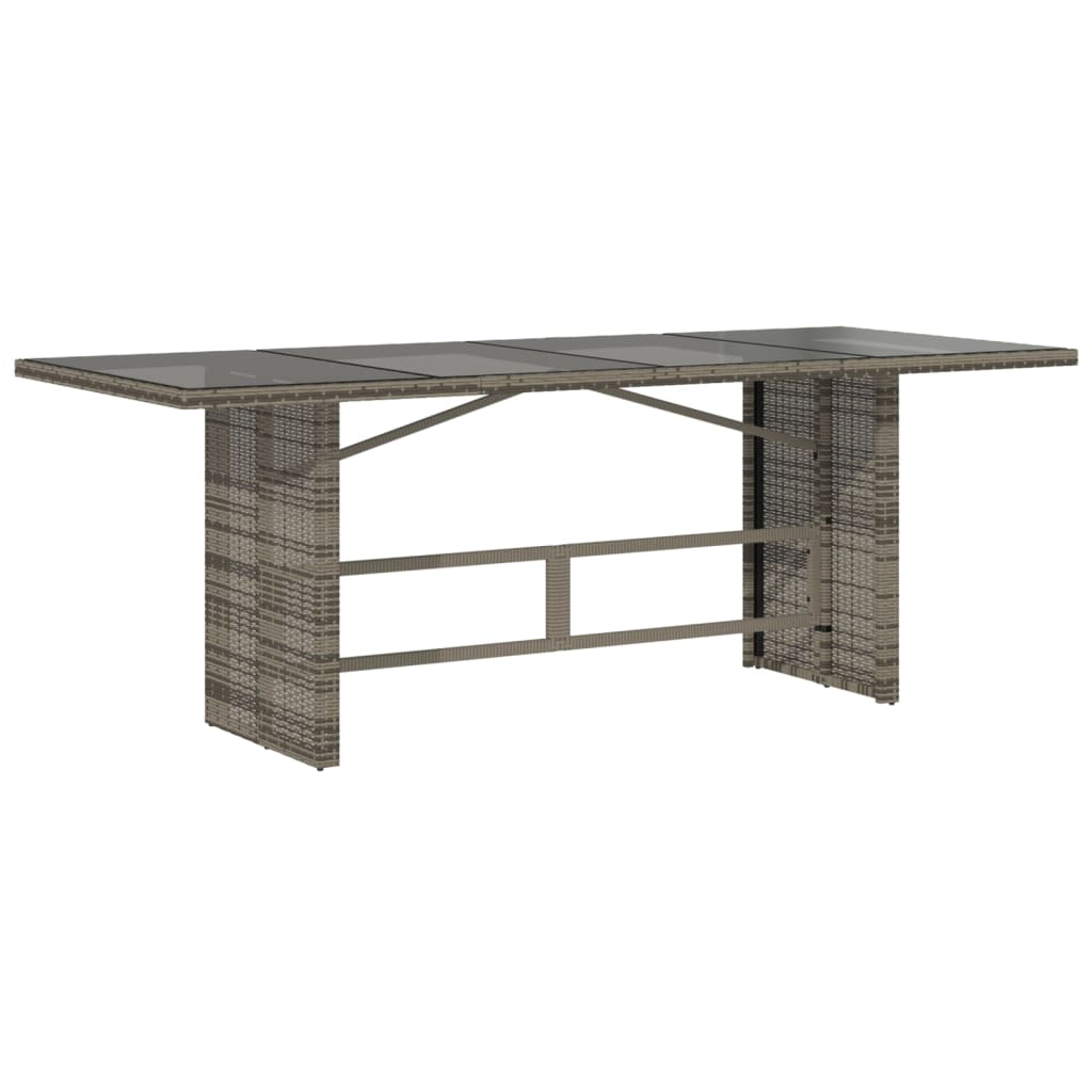 Garden Table with Glass Top Grey 190x80x74 cm Poly Rattan