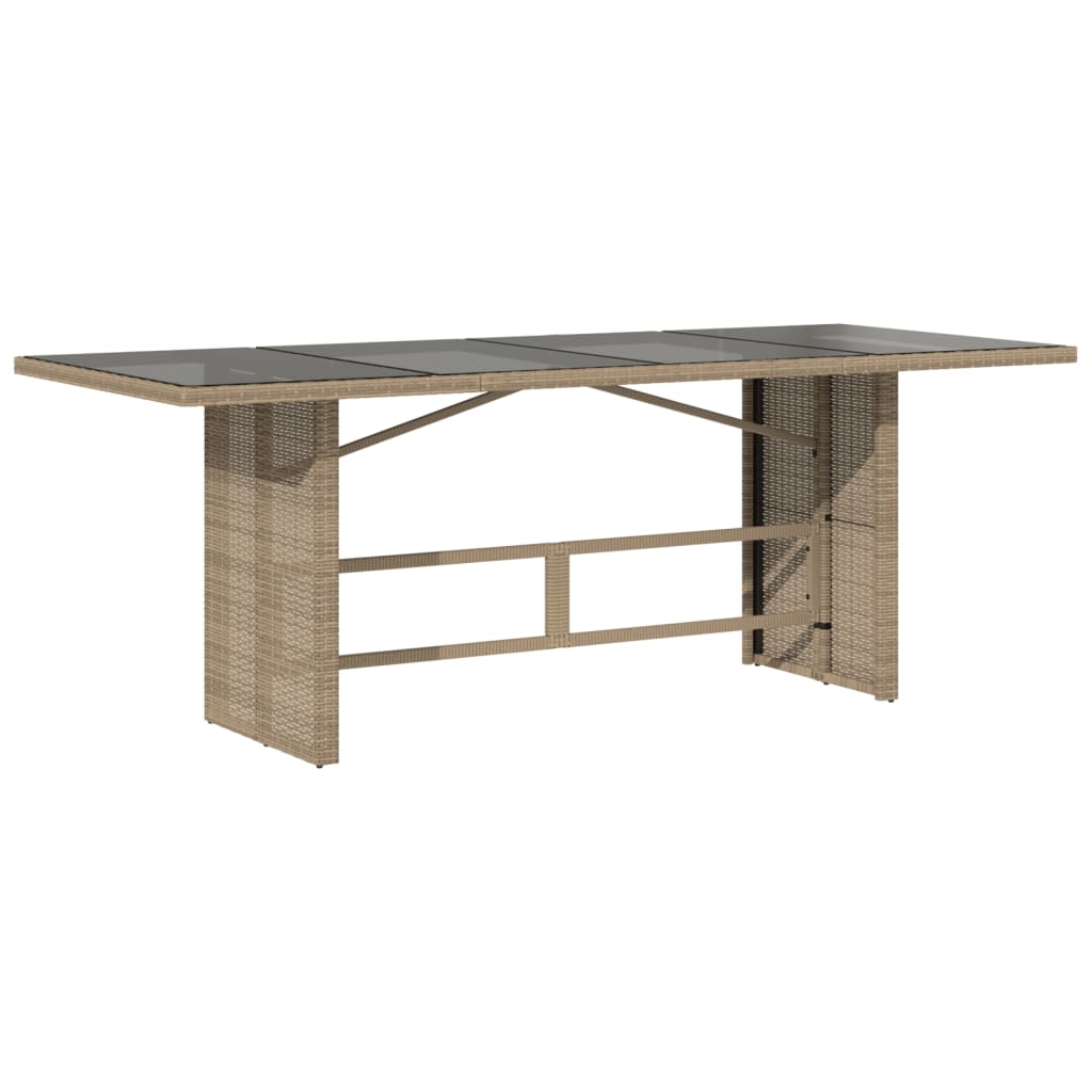 Garden Table with Glass Top Beige 190x80x74 cm Poly Rattan