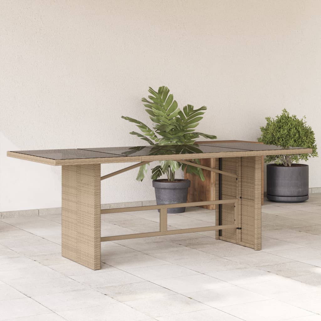 Garden Table with Glass Top Beige 190x80x74 cm Poly Rattan