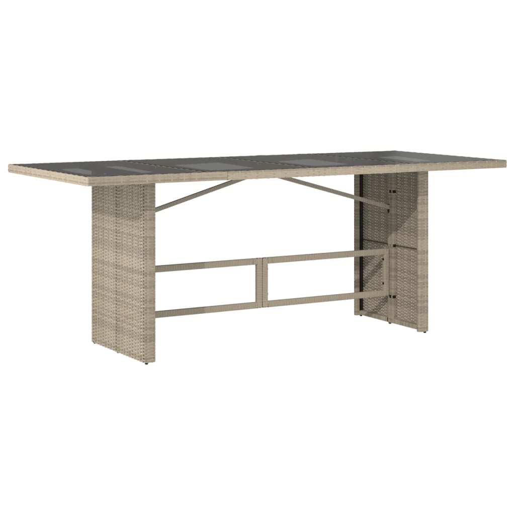 Garden Table with Glass Top Light Grey 190x80x74 cm Poly Rattan