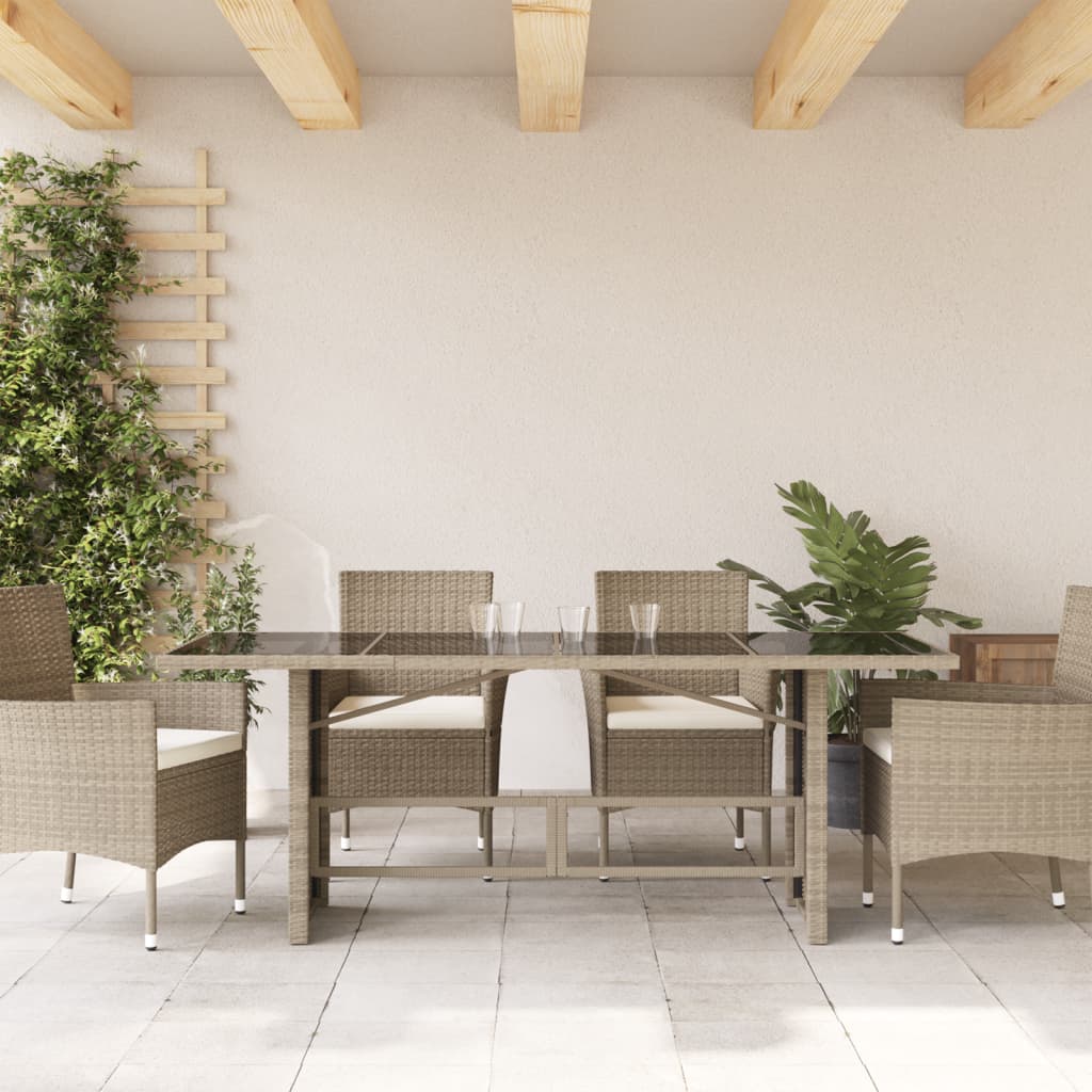 Garden Table with Glass Top Light Grey 190x80x74 cm Poly Rattan