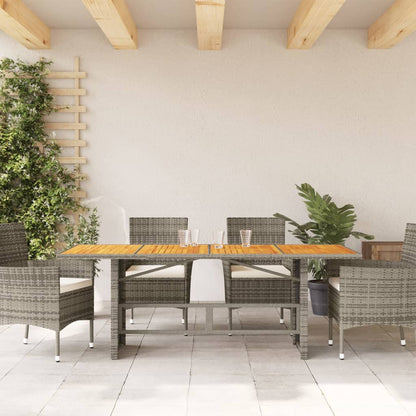 Garden Table with Acacia Wood Top Grey 190x80x74 cm Poly Rattan