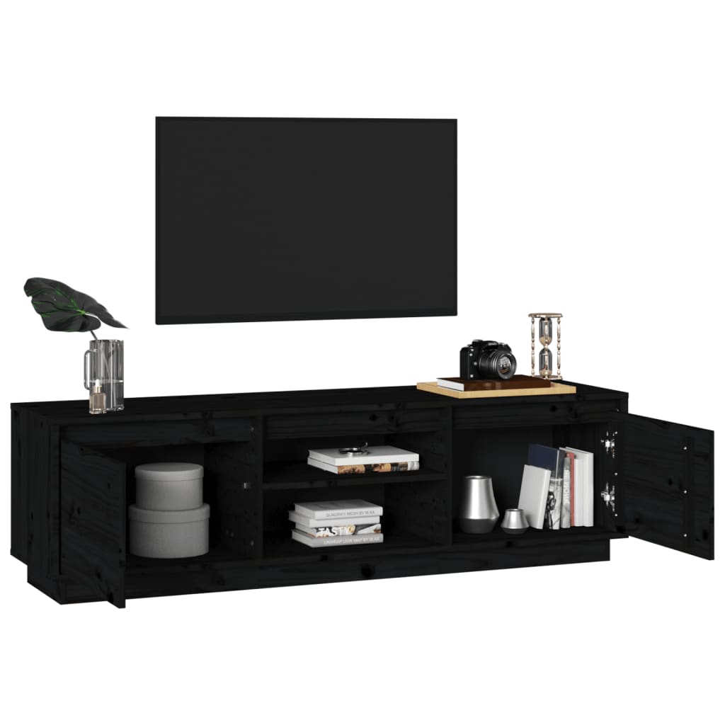 TV Cabinet Black 140x35x40 cm Solid Wood Pine