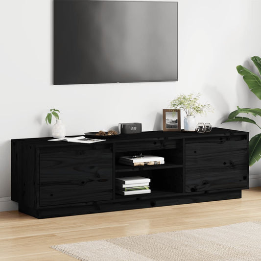 TV Cabinet Black 140x35x40 cm Solid Wood Pine