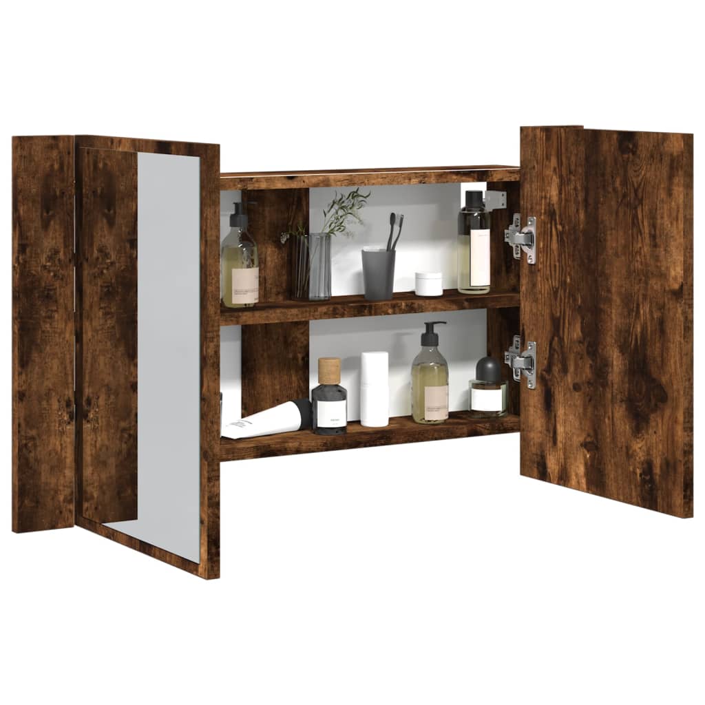 LED Bathroom Mirror Cabinet Smoked Oak 80x12x45 cm Acrylic