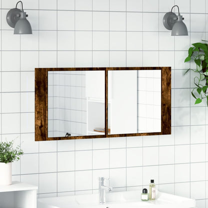 LED Bathroom Mirror Cabinet Smoked Oak 100x12x45 cm