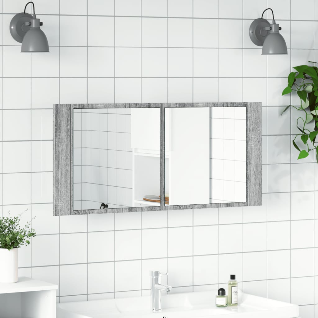 LED Bathroom Mirror Cabinet Grey Sonoma 100x12x45 cm