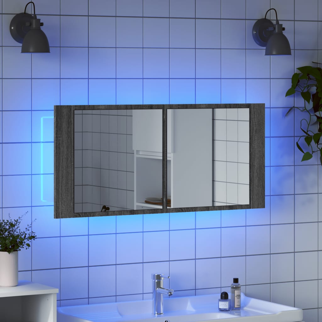 LED Bathroom Mirror Cabinet Grey Sonoma 100x12x45 cm