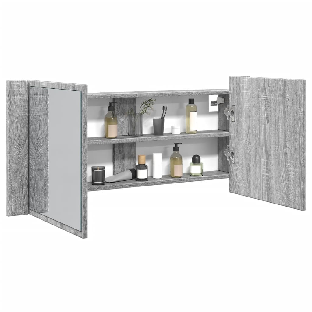 LED Bathroom Mirror Cabinet Grey Sonoma 100x12x45 cm