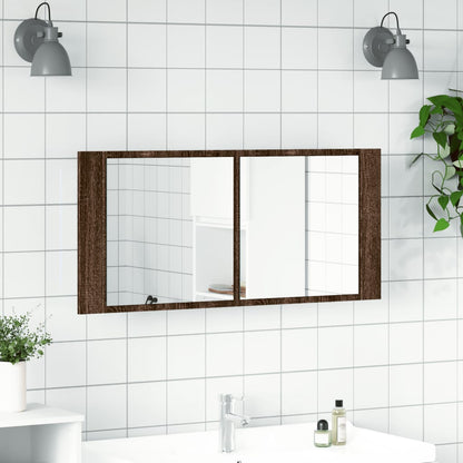 LED Bathroom Mirror Cabinet Brown Oak 100x12x45 cm