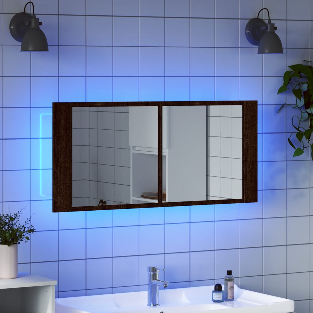 LED Bathroom Mirror Cabinet Brown Oak 100x12x45 cm