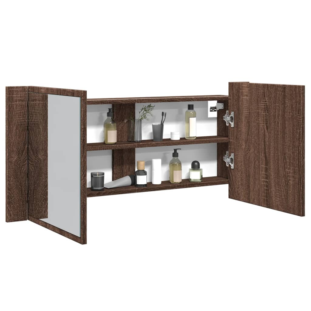 LED Bathroom Mirror Cabinet Brown Oak 100x12x45 cm