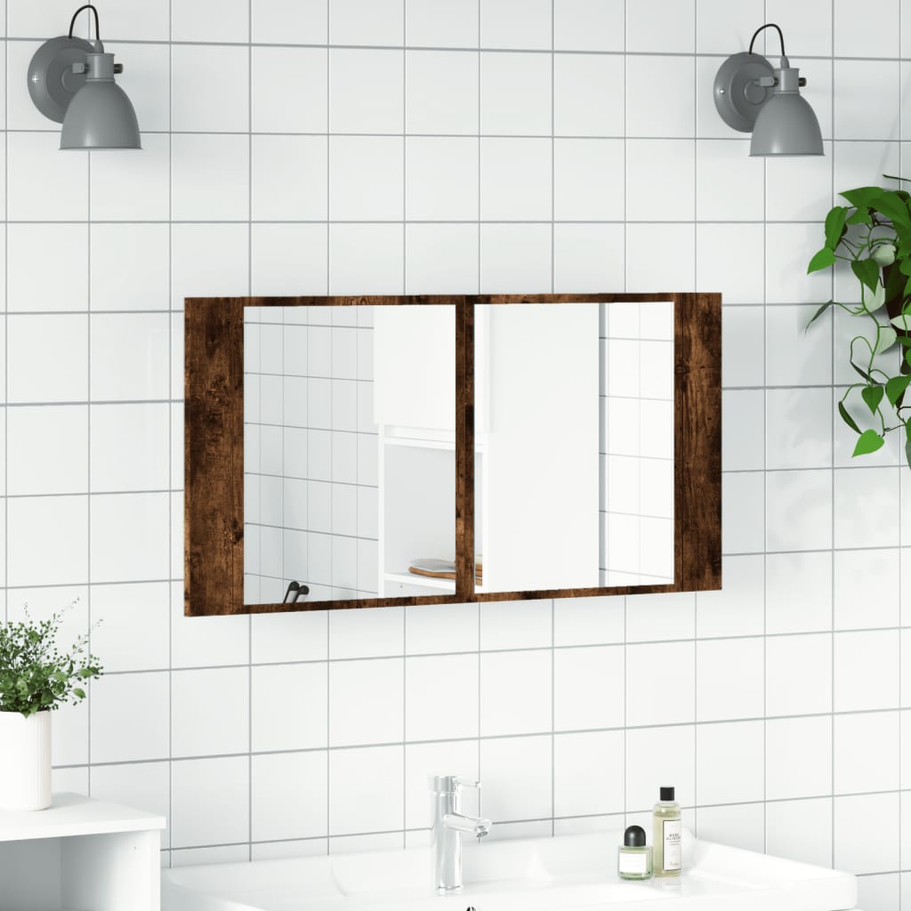 LED Bathroom Mirror Cabinet Smoked Oak 90x12x45 cm Acrylic