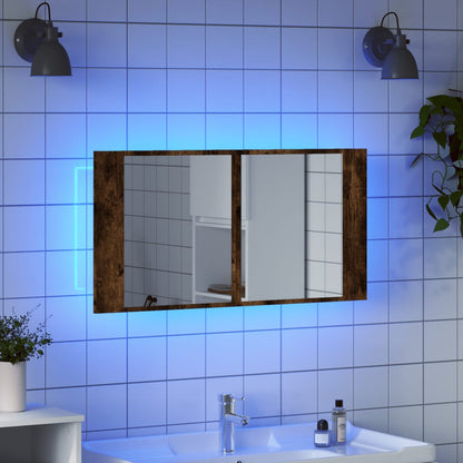 LED Bathroom Mirror Cabinet Smoked Oak 90x12x45 cm Acrylic