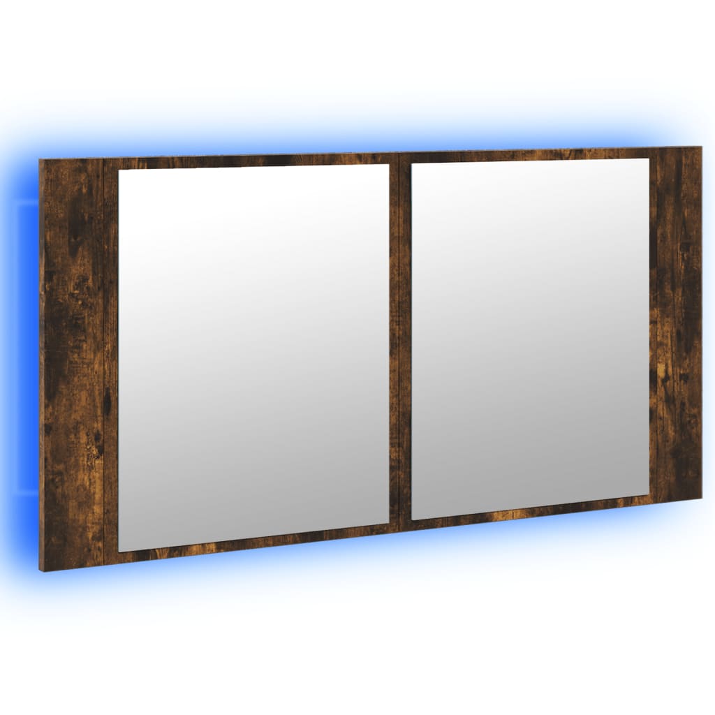 LED Bathroom Mirror Cabinet Smoked Oak 90x12x45 cm Acrylic