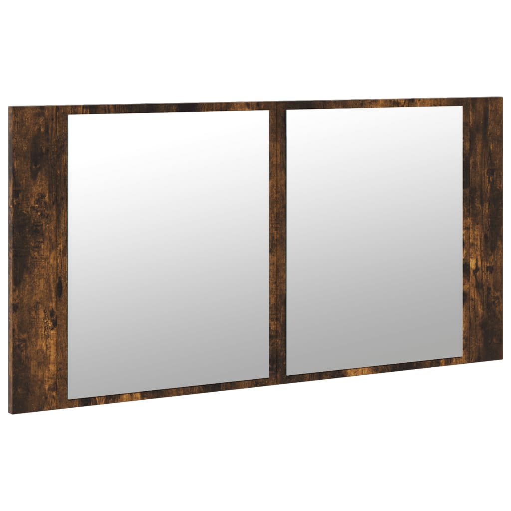 LED Bathroom Mirror Cabinet Smoked Oak 90x12x45 cm Acrylic