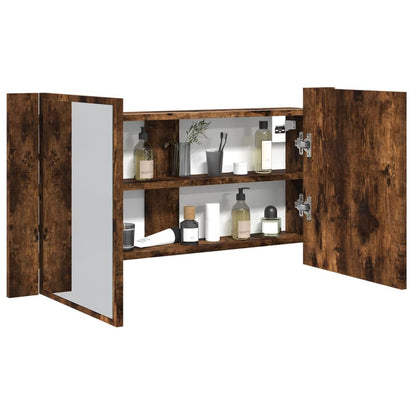 LED Bathroom Mirror Cabinet Smoked Oak 90x12x45 cm Acrylic