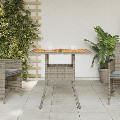 Garden Table with Acacia Wood Top Grey 80x80x75 cm Poly Rattan