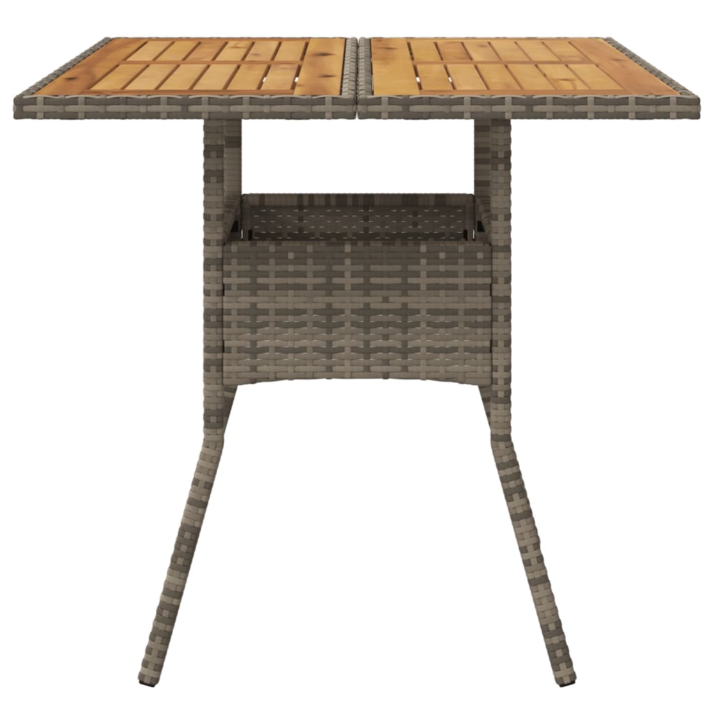 Garden Table with Acacia Wood Top Grey 80x80x75 cm Poly Rattan