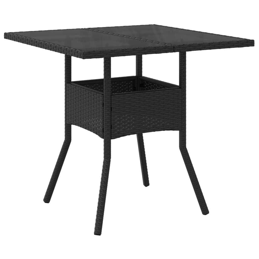 Garden Table with Glass Top Black 80x80x75 cm Poly Rattan