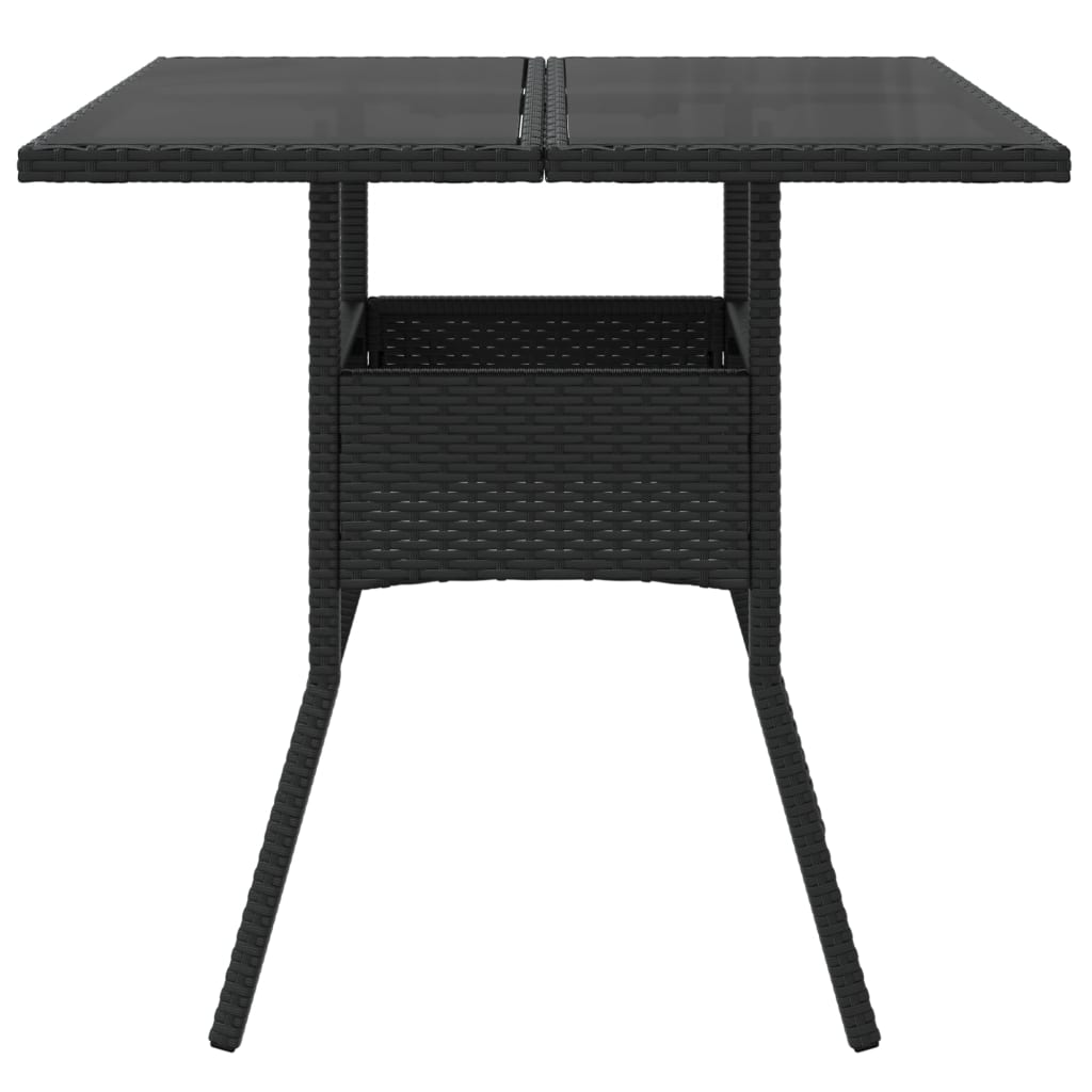 Garden Table with Glass Top Black 80x80x75 cm Poly Rattan