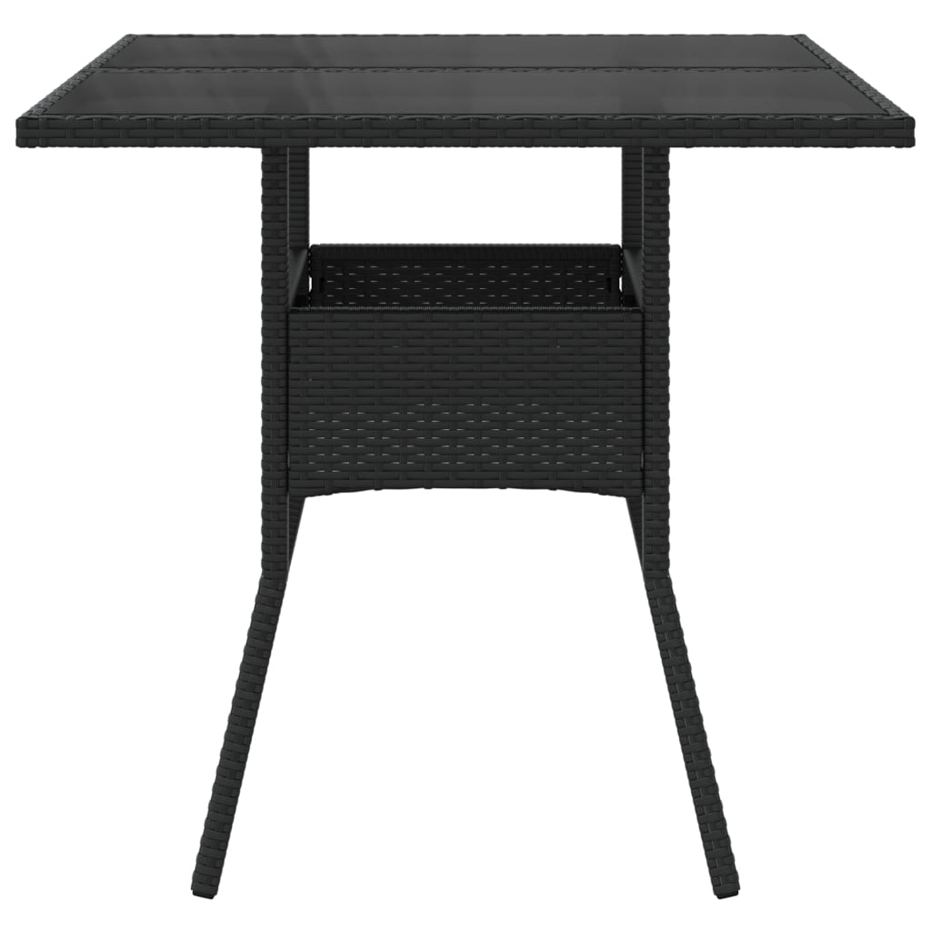 Garden Table with Glass Top Black 80x80x75 cm Poly Rattan