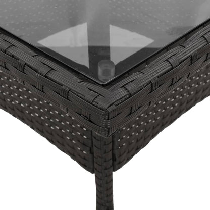 Garden Table with Glass Top Black 80x80x75 cm Poly Rattan