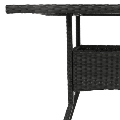 Garden Table with Glass Top Black 80x80x75 cm Poly Rattan