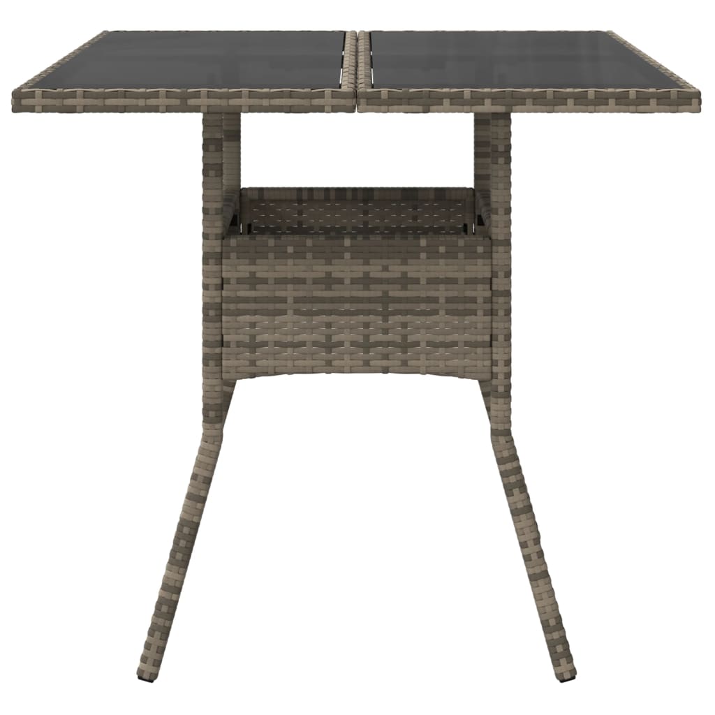 Garden Table with Glass Top Grey 80x80x75 cm Poly Rattan
