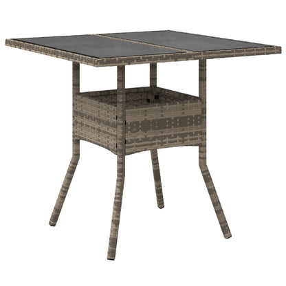 Garden Table with Glass Top Grey 80x80x75 cm Poly Rattan