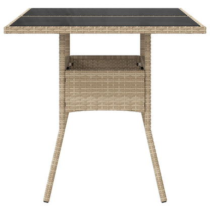 Garden Table with Glass Top Beige 80x80x75 cm Poly Rattan