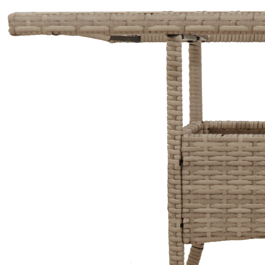 Garden Table with Glass Top Beige 80x80x75 cm Poly Rattan