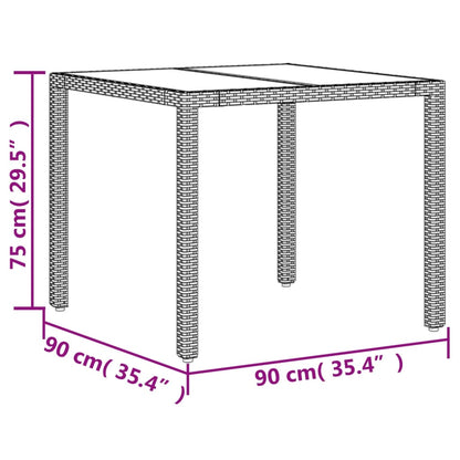 Garden Table with Glass Top Black 90x90x75 cm Poly Rattan