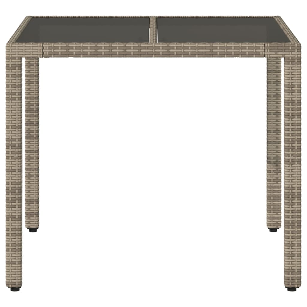 Garden Table with Glass Top Grey 90x90x75 cm Poly Rattan