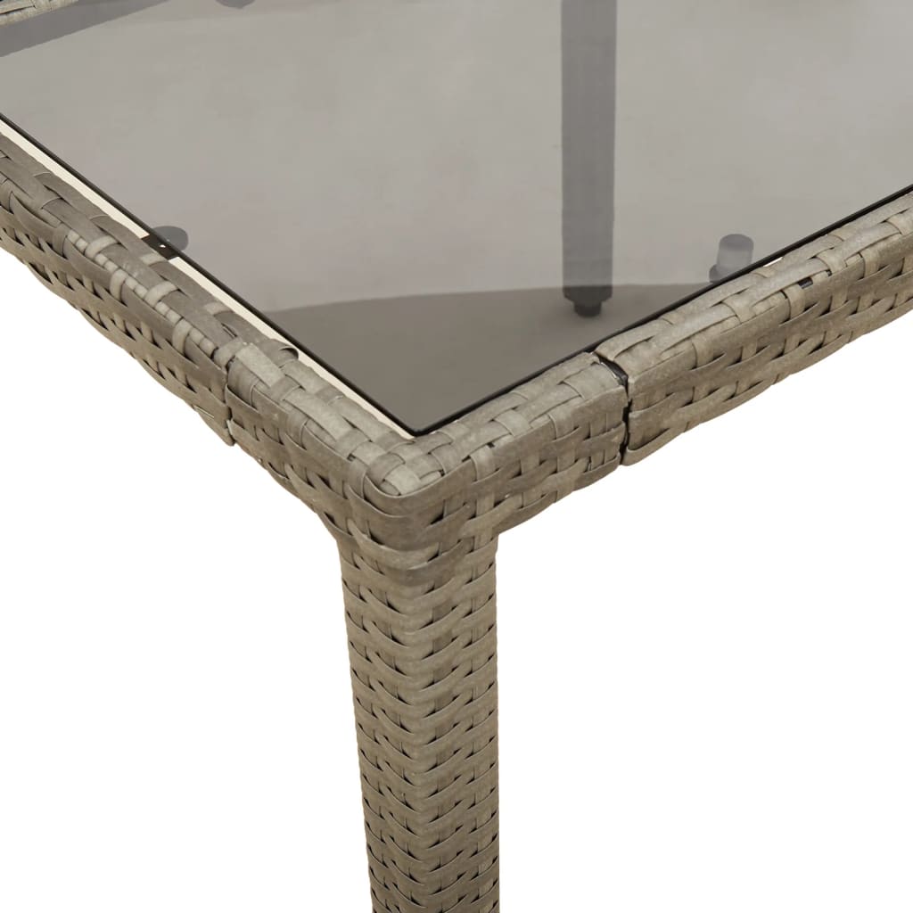 Garden Table with Glass Top Grey 90x90x75 cm Poly Rattan