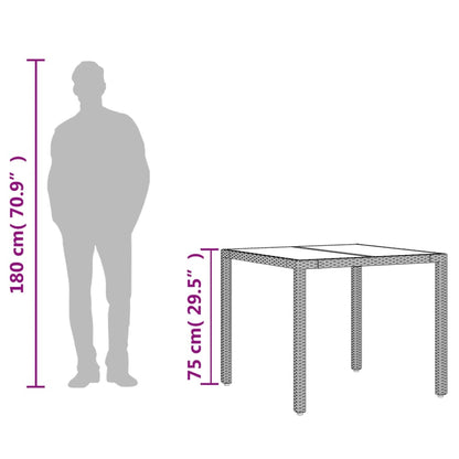 Garden Table with Glass Top Grey 90x90x75 cm Poly Rattan