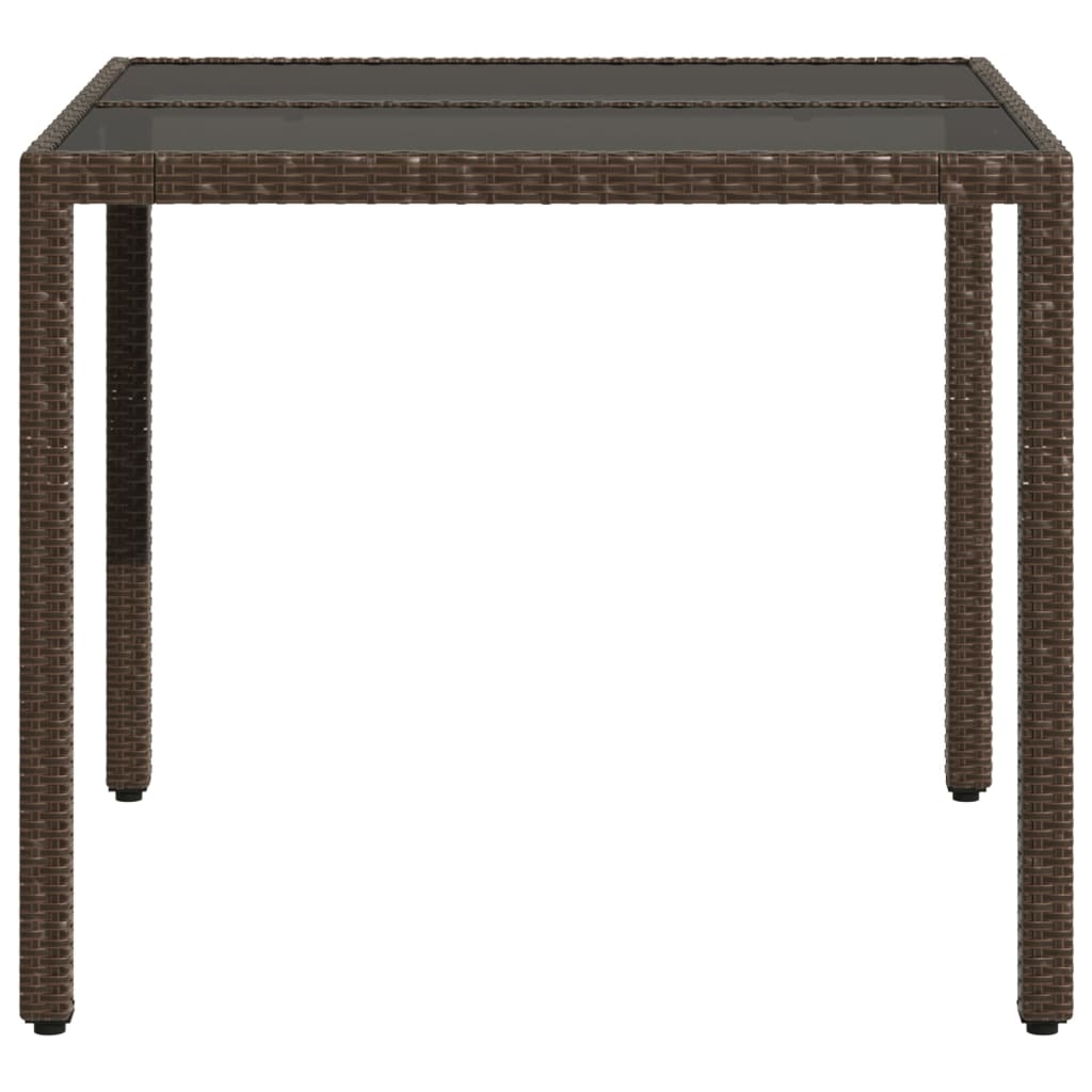 Garden Table with Glass Top Brown 90x90x75 cm Poly Rattan