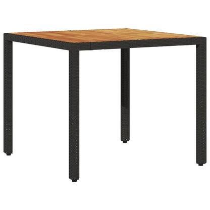 Garden Table with Acacia Wood Top Black 90x90x75 cm Poly Rattan