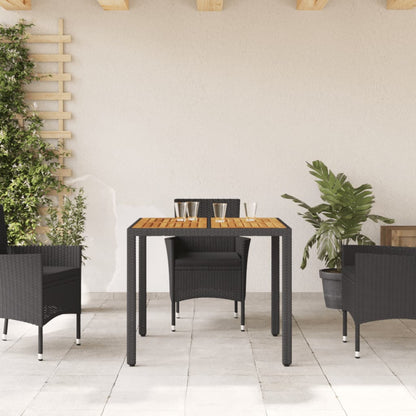 Garden Table with Acacia Wood Top Black 90x90x75 cm Poly Rattan