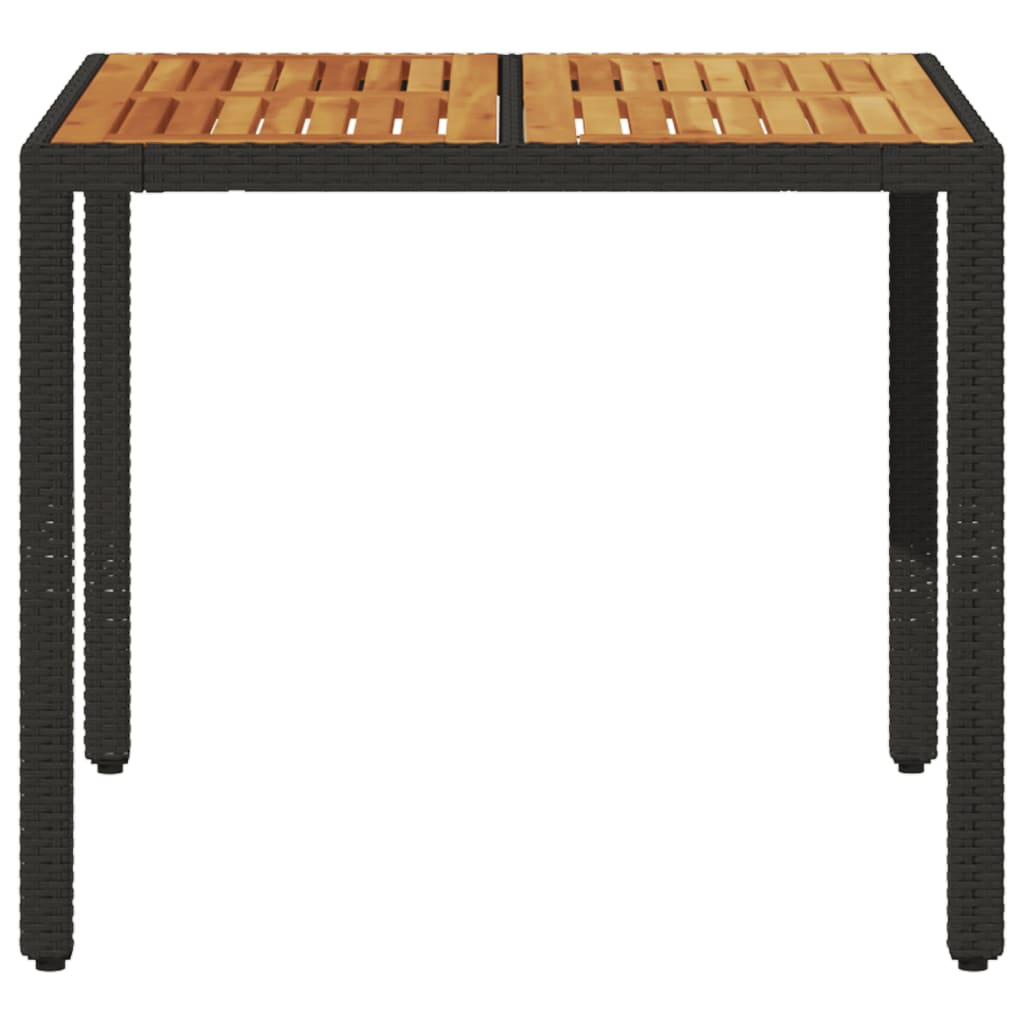 Garden Table with Acacia Wood Top Black 90x90x75 cm Poly Rattan