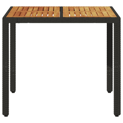 Garden Table with Acacia Wood Top Black 90x90x75 cm Poly Rattan