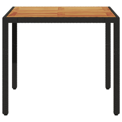 Garden Table with Acacia Wood Top Black 90x90x75 cm Poly Rattan