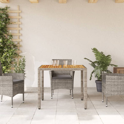 Garden Table with Acacia Wood Top Grey 90x90x75 cm Poly Rattan
