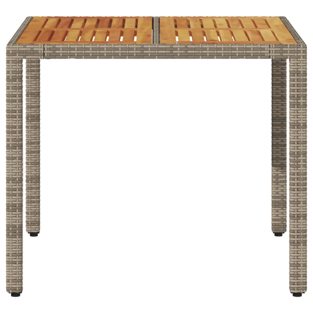 Garden Table with Acacia Wood Top Grey 90x90x75 cm Poly Rattan