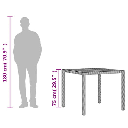 Garden Table with Acacia Wood Top Grey 90x90x75 cm Poly Rattan