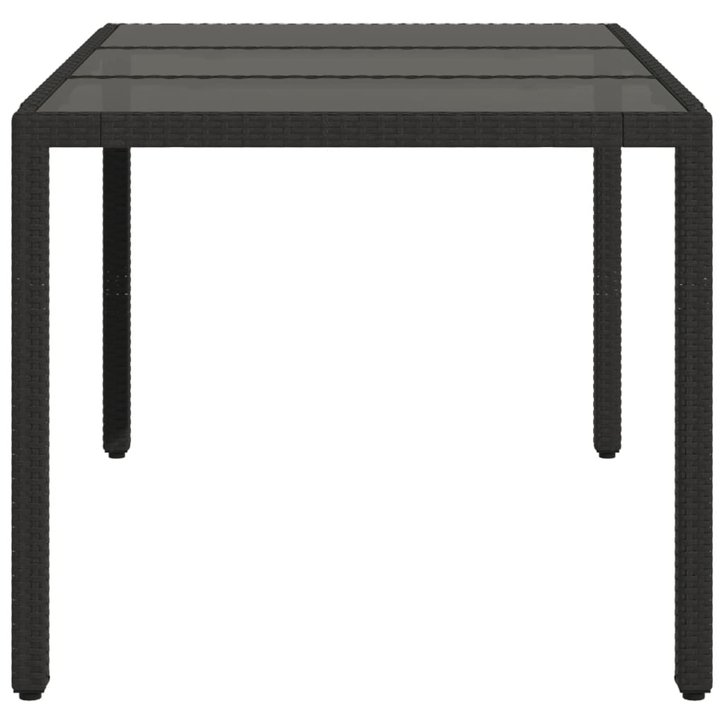 Garden Table with Glass Top Black 150x90x75 cm Poly Rattan