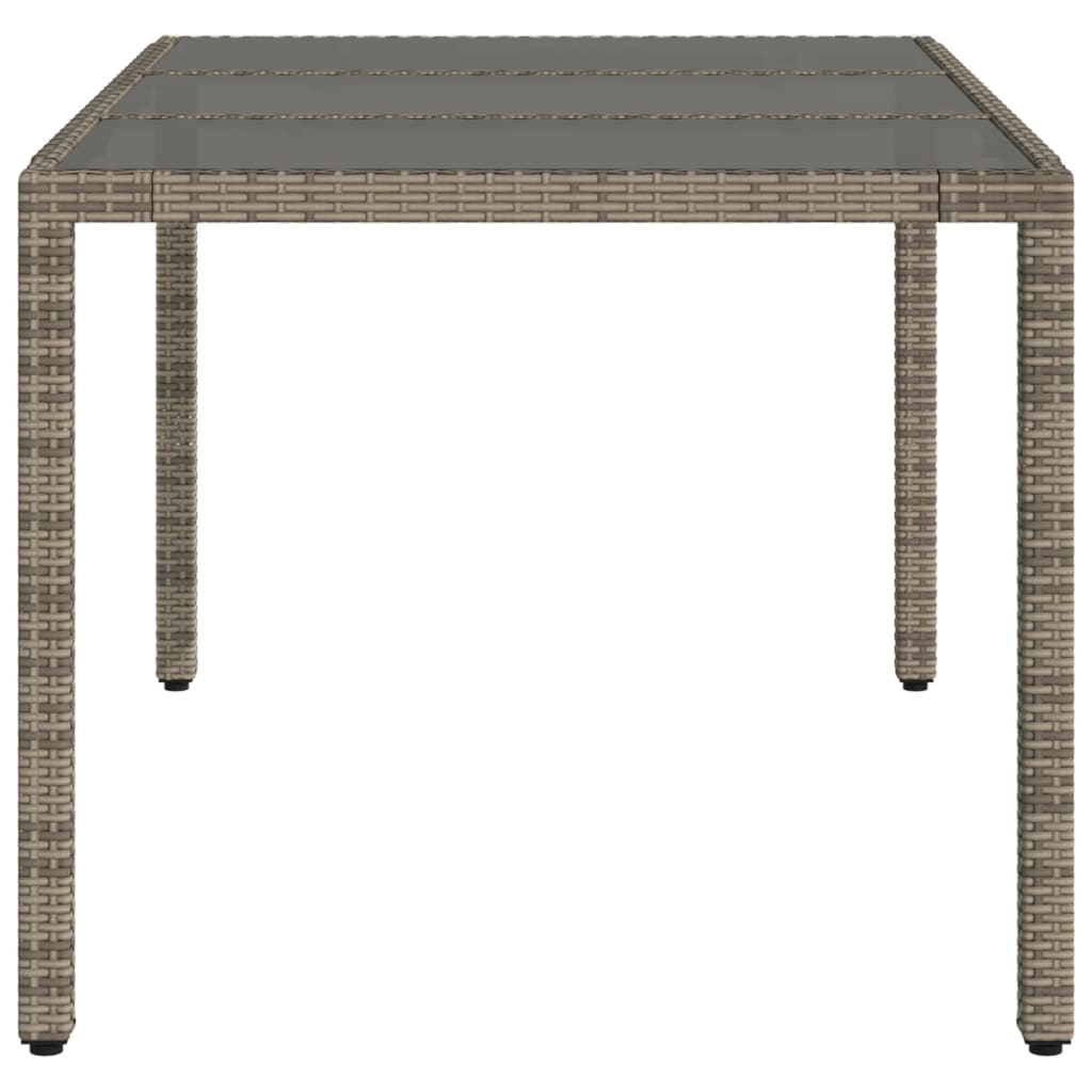 Garden Table with Glass Top Grey 150x90x75 cm Poly Rattan